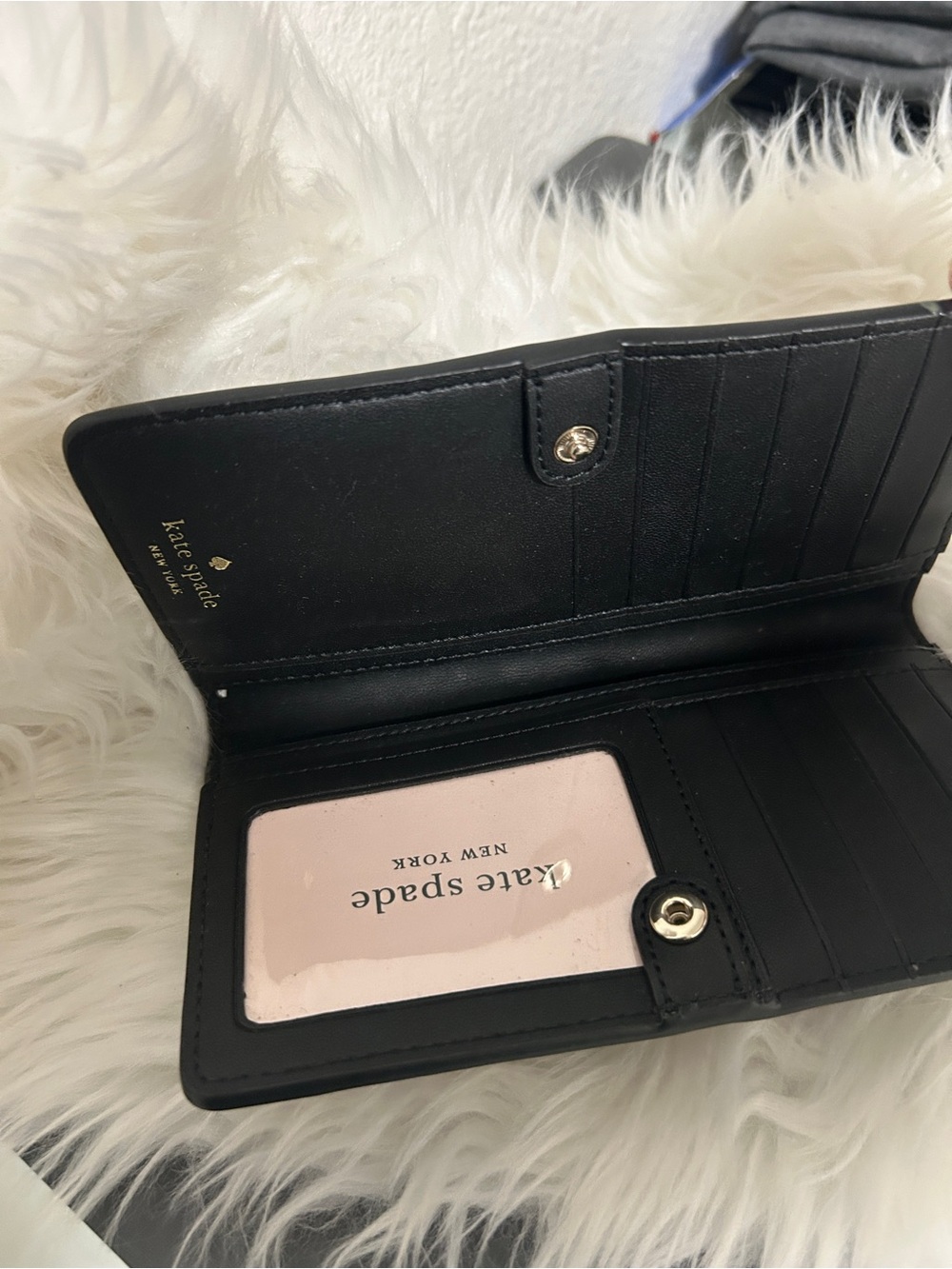 kate spade black saffiano zip-around continental wallet with gold logo 7”x3.5” - Picture 3 of 5